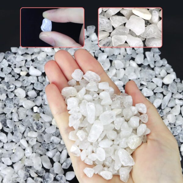 Twdrer 2lb/950g Small Natural White Clear Irregular Shaped Crystal Quartz Rock Tumbled Chips Crushed Stone Healing Reiki Crystal Gemstones for Garden Aquarium Vases Plants Decoration - Image 4