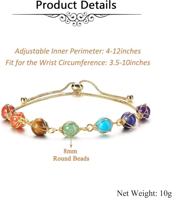 Azonee Chakra Stones Bracelet for Women, Natural Stone Bracelet with 14K Gold & 8mm Natural Round Gemstone Beads Reiki Crystal Bracelet Yoga Jewelry - Image 6