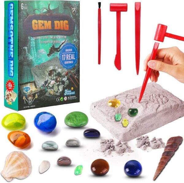 UKR Gems Dig 17 Gemstones Science STEM Educational Learning Kit Kids History Paleontology Archaelogy - Image 2