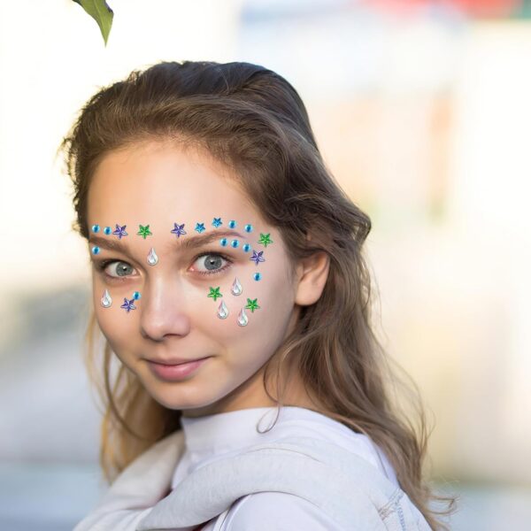 Larfraecy 6-Style Face Gem Sticker Set with Tweezers Gemstones Temporary Tattoos Glitter Stones Face Gemstones Acrylic for DIY, Make-up, Parties and Crafts - Image 5