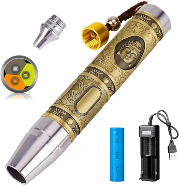 YZYOE Rechargeable Three LEDs Expert Jade Appraisal Flashlight,Jewelry Appraisal Gemstones Diamond, White and Yellow Light and 365NM Ultraviolet Lamp. - Image 2