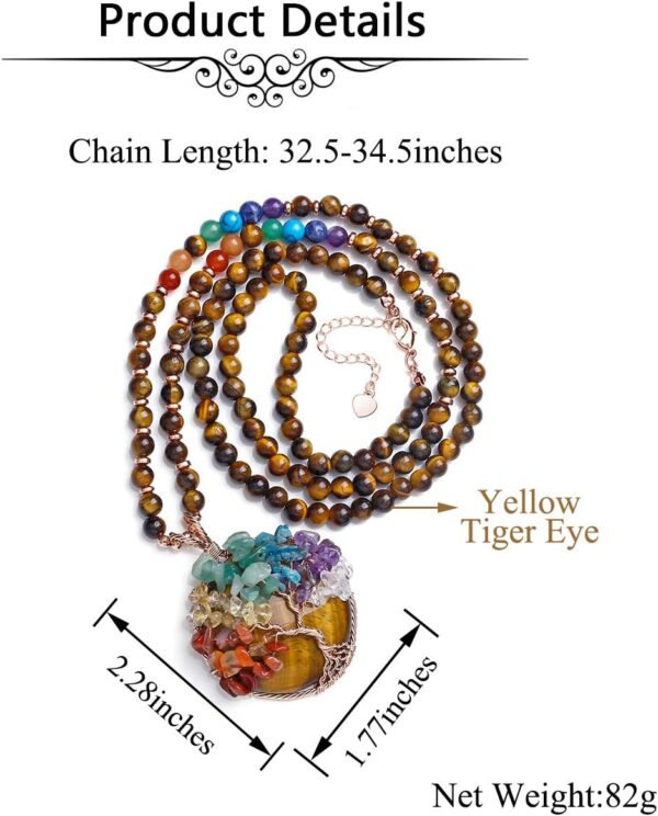 Top Plaza 7 Chakra Healing Crystal Natural Round Gemstone Pendant Necklace Life Tree Copper Wire Wrapped Beads Necklaces Reiki Jewelry for Women - Image 6