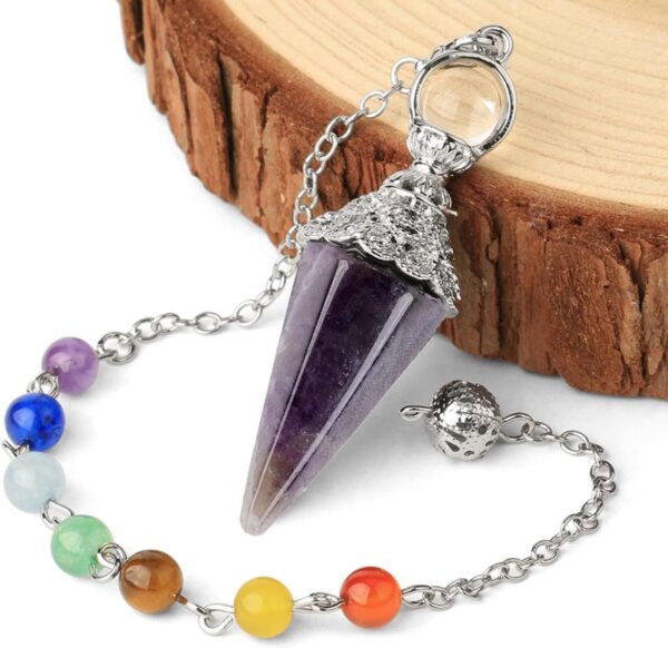 Azonee Natural Healing Crystals 7 Chakra Amethyst Pendulum, Crystals and Gemstones Pendulum Board for Dowsing, Scrying, Reiki Healing Balance Meditation Divination Crystal Pendant Set - Image 7