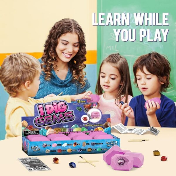 UKR I Dig Gems 12 pc Rocks Mining Gemstones Digging Kit Science Excavation Sets STEM Toys Kids 6 7 8 9 Year Old - Image 3