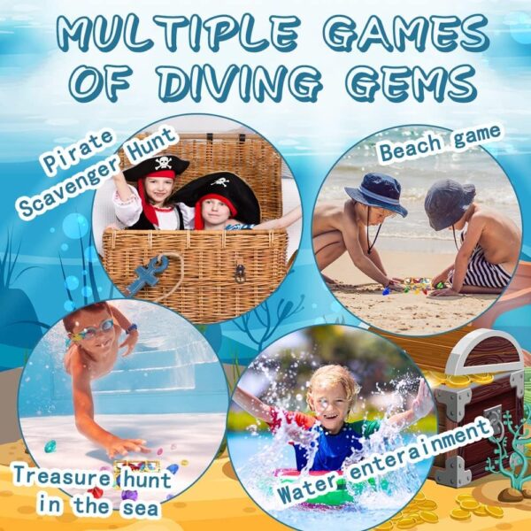 Diving Gem Pool, Toys 30 Colorful Big Diamond Gem with Treasure Pirate Chest Box Summer Underwater Acrylic Gemstones Set Underwater Swimming Toy for Pool Use Treasures Gift Sets for Kids Party Favors - Image 7