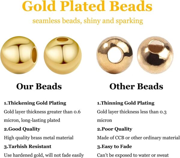 PH PandaHall 180pcs 18K Gold Plated Smooth Metal Spacer Beads, 3mm 4mm 6mm Bracelet Beads for Summer Hawaii Layered Necklace Bracelet Jewelry Making - Image 4