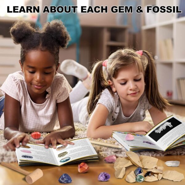 Gemstone Digging Kit, STEM Educational Toys DIY Science Kits Real Gemstone Discovery Rocks and Minerals Exploration Game Archaeology Playset Unique Educational Presents for Boys Girls Kid Toys - Image 5
