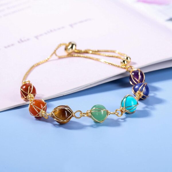 Azonee Chakra Stones Bracelet for Women, Natural Stone Bracelet with 14K Gold & 8mm Natural Round Gemstone Beads Reiki Crystal Bracelet Yoga Jewelry - Image 7