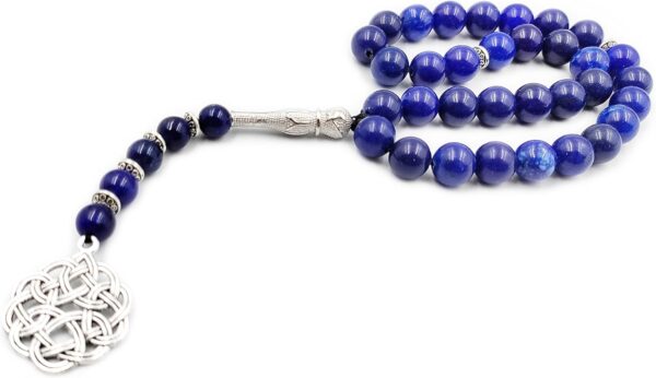 REBUY Blue Jade Stone with Tassel Prayer Tasbih for Men & Women | 33 + 5 Round Beads Natural Crystal Healing Gemstone Islamic, Muslim Tasbeeh for Meditation | 10mm Beads, Pack of 1 - Image 2