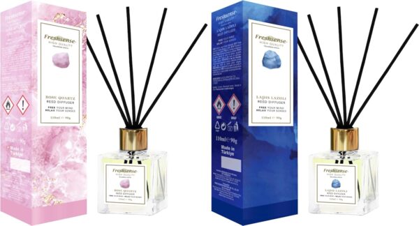 ROSE QUARTZ - LAPIS LAZULI Reed Diffuser (110ml x 2) – Air Freshener | FRESH SENSE | Aromatherapy Essential Oil Diffuser Home, Office, Toilet & Bathroom | Elegant Home Decor | Beauty of Rare Gemstones - Image 2
