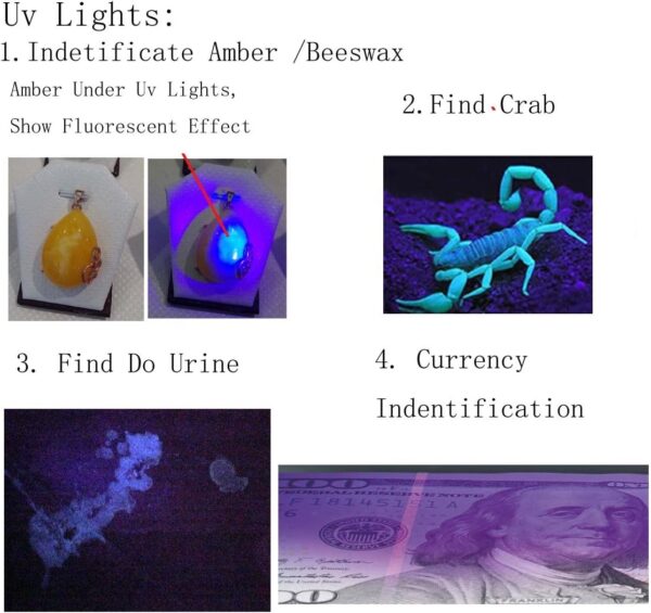 qlee Led Uv Flashlight 365nm R5 Jade Jewelry Gemstone Identification Lights Ultraviolet/Yellow/White 3 in 1 Light Measurement Scale with 18650 Battery - Image 4