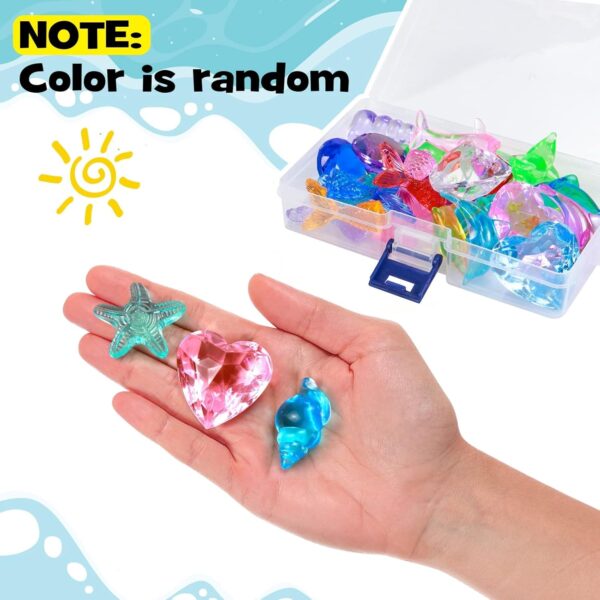 GraGra Diving Gem Pool Toys, 26 Pcs Pool Toys Diving Gems Ocean Theme Colorful Acrylic Diamond Gemstones Marine Animals Gem Underwater Swimming Dive Throw Toy for Kids with Storage Box - Image 6