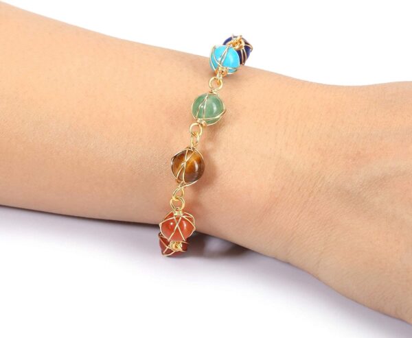 Azonee Chakra Stones Bracelet for Women, Natural Stone Bracelet with 14K Gold & 8mm Natural Round Gemstone Beads Reiki Crystal Bracelet Yoga Jewelry - Image 3