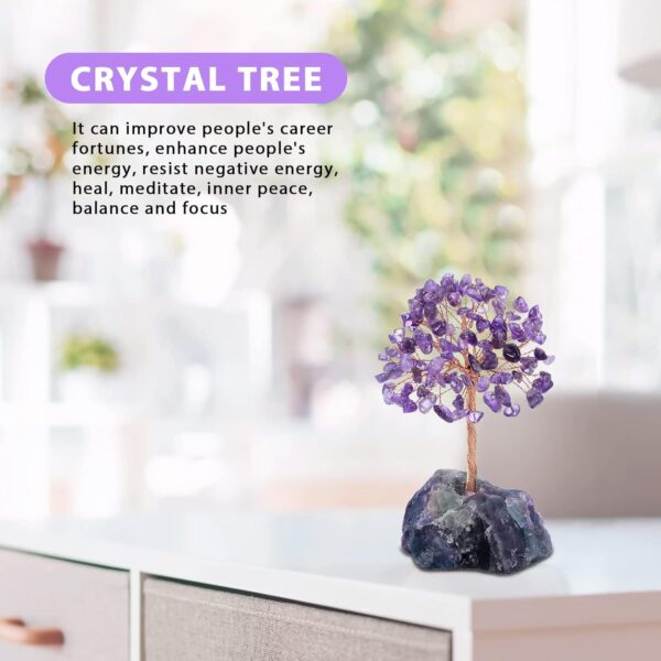 Khazna Amethyst Healing Crystal Tree Natural Reiki Crystals Gemstone Stone Base Copper Wire Tree Life Money Trees Feng Shui Money Tree Reiki Spiritual Energy Tree for Home Office Desk Decor Good Luck - Image 4