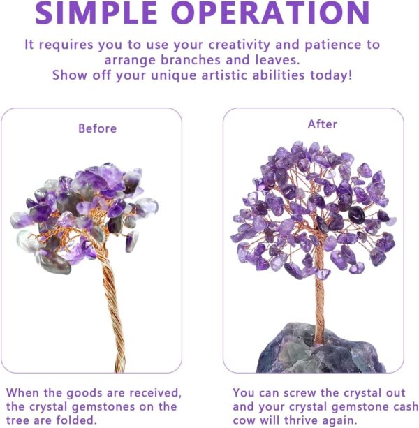 Khazna Amethyst Healing Crystal Tree Natural Reiki Crystals Gemstone Stone Base Copper Wire Tree Life Money Trees Feng Shui Money Tree Reiki Spiritual Energy Tree for Home Office Desk Decor Good Luck - Image 5