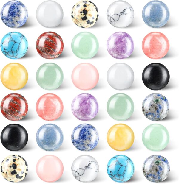 Tazweeq 30Pcs Gemstone Chakra Sphere Balls, Crystal Stones 16 mm Assorted Mini Natural Quartz Sphere Collection Polished Hand Carved Crystal Ball Bead Bulk - Image 2