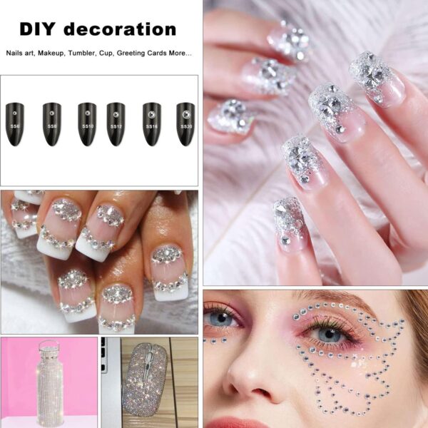 GAVIYE 3792 Pieces Flatback Rhinestones for Crafts,Nail Gems Gemstones Crystals Jewels,Craft Glass Diamonds Stones Bling Rhinestone with Tweezers and Picking Pen(SS6~SS20 Silver) - Image 10