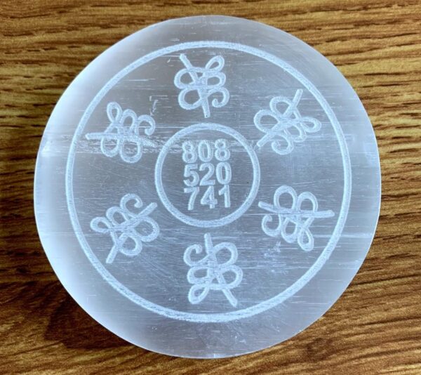 crystalmiracle Selenite 3" Round Numeric Carved Reiki Charging Plate Crystal Healing Gemstone Feng Shui Gift Handcrafted - Image 2