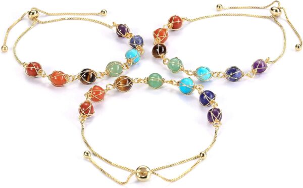 Azonee Chakra Stones Bracelet for Women, Natural Stone Bracelet with 14K Gold & 8mm Natural Round Gemstone Beads Reiki Crystal Bracelet Yoga Jewelry - Image 5