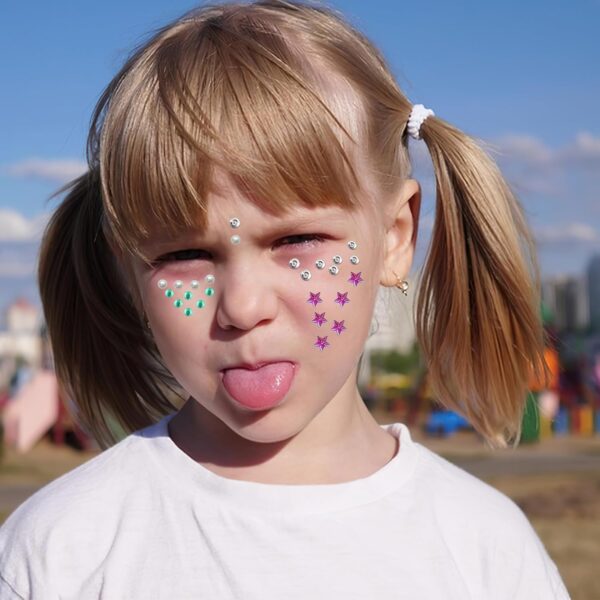 Larfraecy 6-Style Face Gem Sticker Set with Tweezers Gemstones Temporary Tattoos Glitter Stones Face Gemstones Acrylic for DIY, Make-up, Parties and Crafts - Image 6