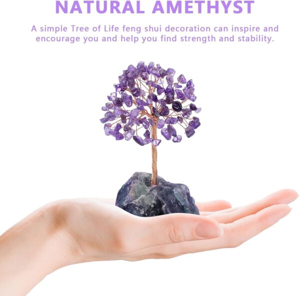 Khazna Amethyst Healing Crystal Tree Natural Reiki Crystals Gemstone Stone Base Copper Wire Tree Life Money Trees Feng Shui Money Tree Reiki Spiritual Energy Tree for Home Office Desk Decor Good Luck - Image 8