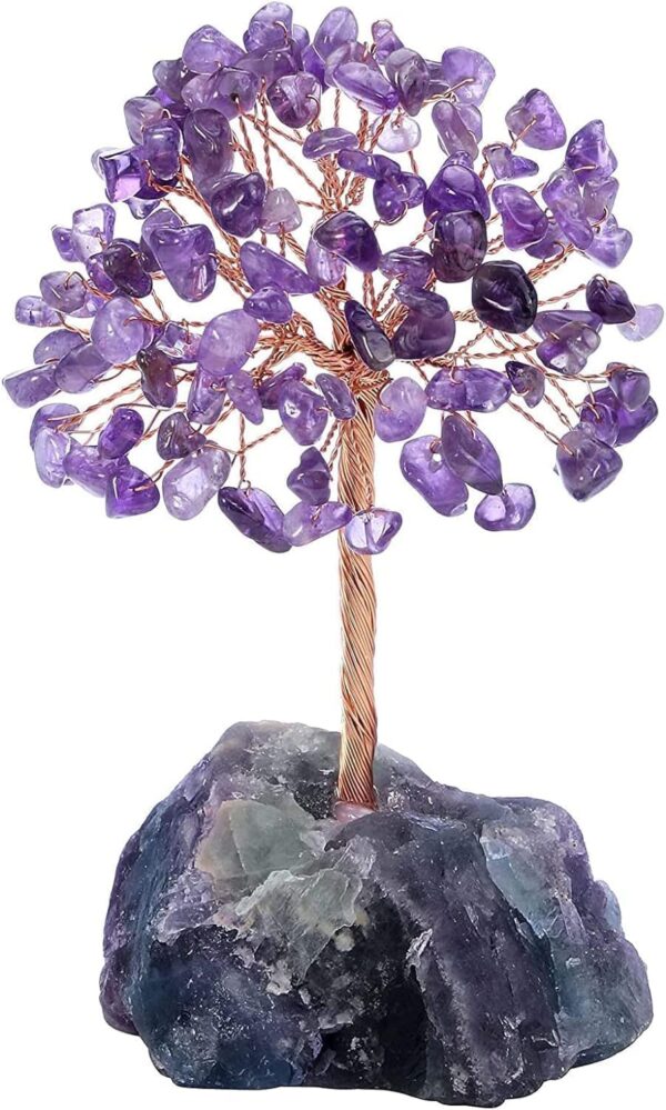 Khazna Amethyst Healing Crystal Tree Natural Reiki Crystals Gemstone Stone Base Copper Wire Tree Life Money Trees Feng Shui Money Tree Reiki Spiritual Energy Tree for Home Office Desk Decor Good Luck - Image 2