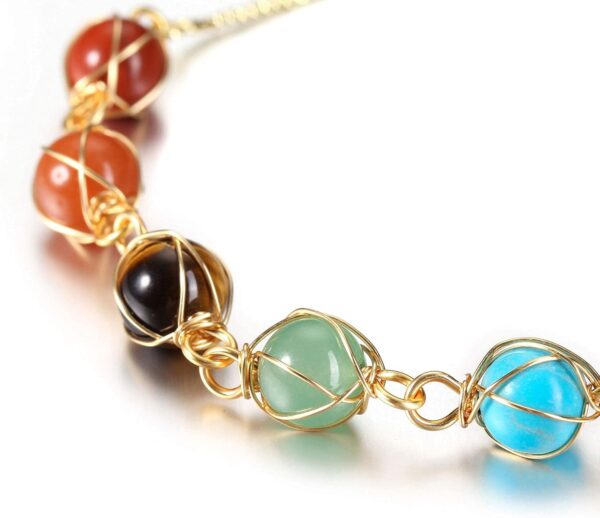 Azonee Chakra Stones Bracelet for Women, Natural Stone Bracelet with 14K Gold & 8mm Natural Round Gemstone Beads Reiki Crystal Bracelet Yoga Jewelry - Image 8