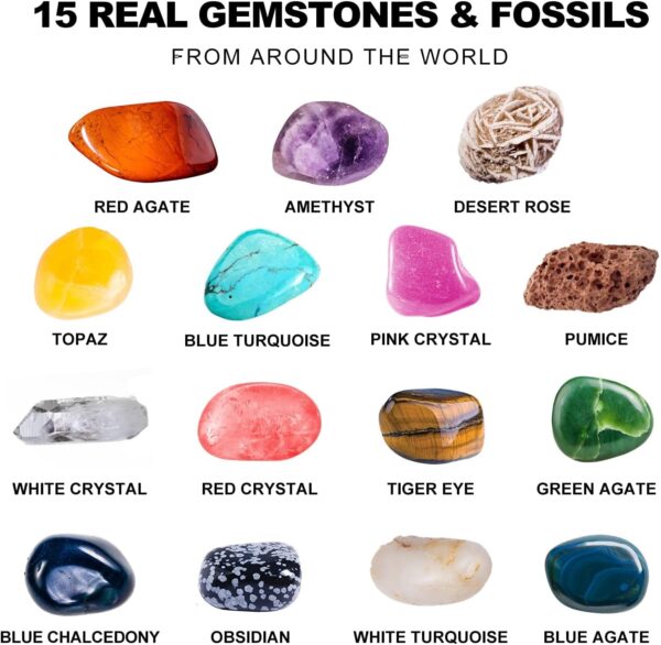 Gemstone Digging Kit, STEM Educational Toys DIY Science Kits Real Gemstone Discovery Rocks and Minerals Exploration Game Archaeology Playset Unique Educational Presents for Boys Girls Kid Toys - Image 4