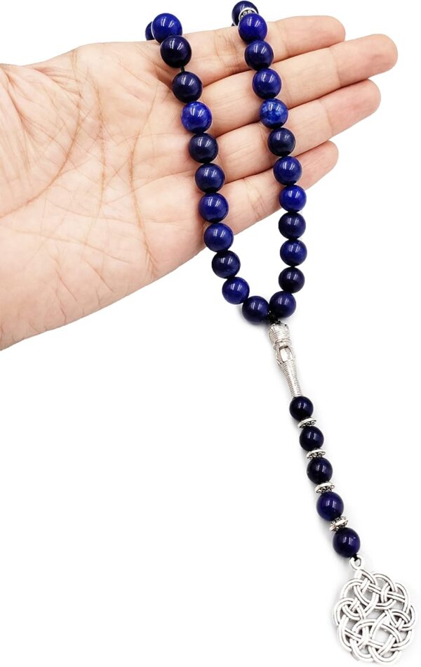 REBUY Blue Jade Stone with Tassel Prayer Tasbih for Men & Women | 33 + 5 Round Beads Natural Crystal Healing Gemstone Islamic, Muslim Tasbeeh for Meditation | 10mm Beads, Pack of 1 - Image 5