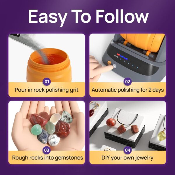 Rock Tumbler Kit for Kids, Hobby Edition includes 9 Rough Gemstones, Polishing Grits, Jewelry Fastenings, Noise Reduction Cover - Educational STEM Science Kit for 8+ Year Old Kids Rock Polisher - Image 3