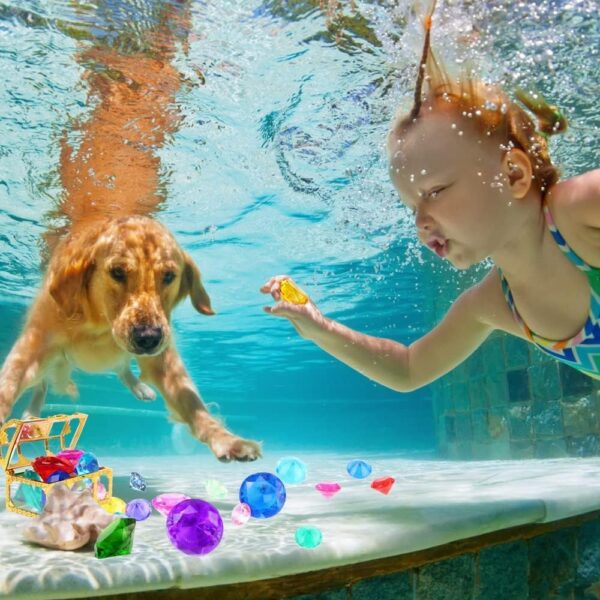 Diving Gem Pool, Toys 30 Colorful Big Diamond Gem with Treasure Pirate Chest Box Summer Underwater Acrylic Gemstones Set Underwater Swimming Toy for Pool Use Treasures Gift Sets for Kids Party Favors - Image 5