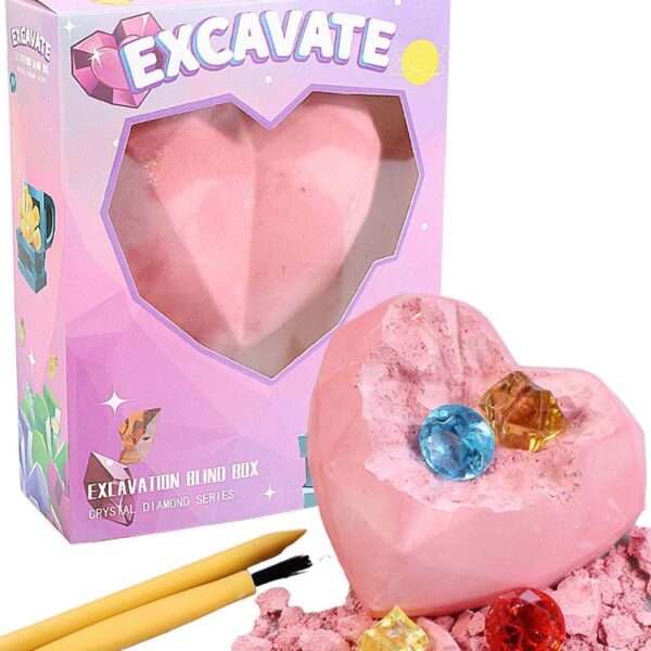 Children's Archaeology Digging for Gems DIY Kit - Crystal Gemstone Fossil Excavation Set for Boys and Girls, Featuring a Peach Heart Box for Treasure Hunting Adventure - Image 2