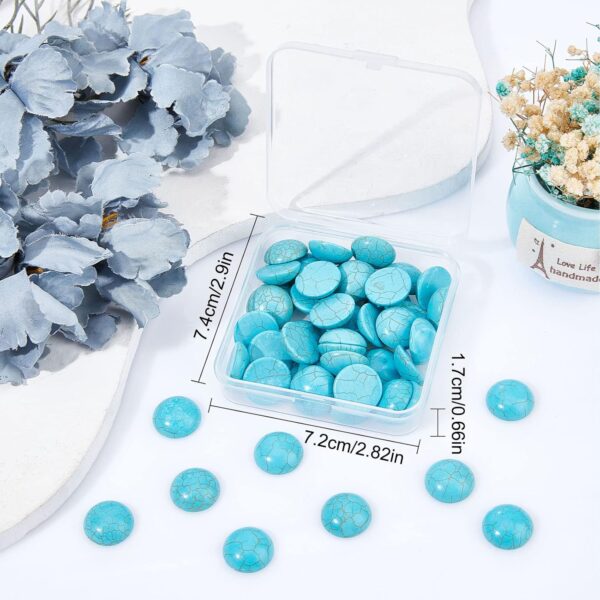 SUNNYCLUE 1 Box 50Pcs Gemstone Cabochons 16mm Round Cabochon Synthetic Turquoise Stone Flatbacks Half Round Loose Gemstones Beads No Hole Dome Blue Cabochons for Jewelry Making DIY Earrings Adult - Image 7