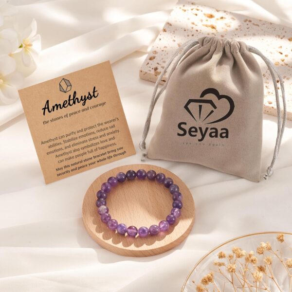 Seyaa Stress Relief Anxiety Yoga Bracelet, Natural Crystal Stone Healing Gifts for Women Men Teens, Stone, no gemstone, Green - Image 7