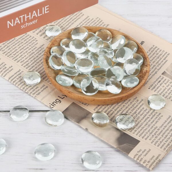 Clear Flat Glass Marbles, Vase Filler Crystals Gemstones Transparent Round Pebbles Floral Glass Beads for Vases Table Scatter Aquarium Gravel Decoration DIY Craft（1LB 90-100PCS） - Image 5