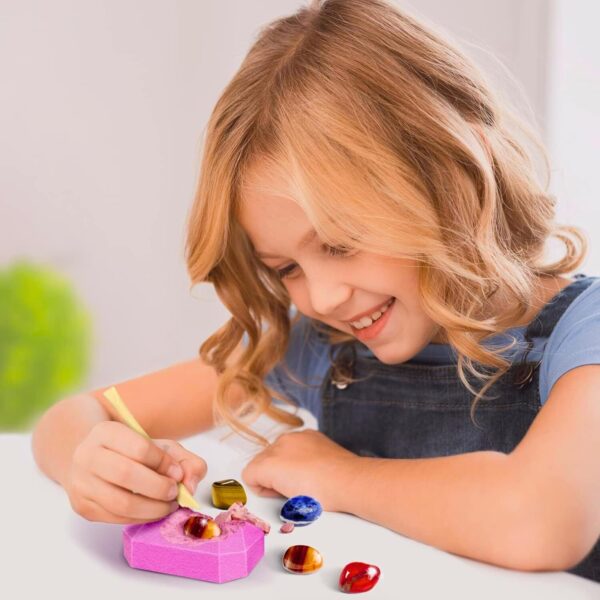 AYEBIA Gemstone Dig Kit - 12 Real Gemstone & Crystal Kids Gems Digging Kit Mineral & Rock Collection for Kids Archaeology Geology Science Educational Gift STEM Toys for Boys & Girls - Image 3