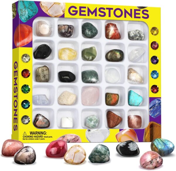 XXTOYS Rocks Collection 25PCS Rock and Mineral Education Set Gemstones for Kids Geology Gem Kit with Healing Chakra Gemstones, Tumbled Stones and More Identification Guide STEM Science Education - Image 2