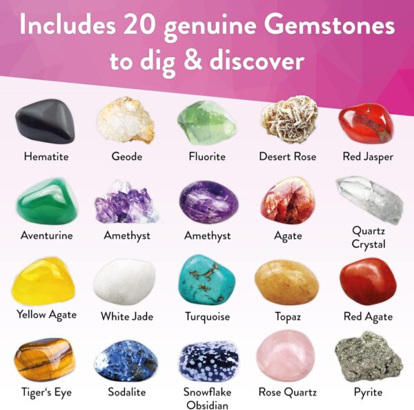 Science Kidz Mega Gemstone Dig Kit - 20 Real Life Gems & Crystals - Gemstones Excavation Kits For Kids - Gem Stones Digging Kit Set - Dig For Gems, Stones, Crystals & Rocks - Image 4