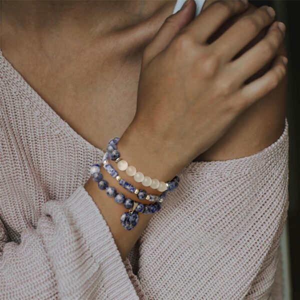 TERRIFI Bracelets for Women,Natural Amethyst Moonstone Gemstones Bracelet,Stress Relief Heart Charm Bracelet Handmade purple Jewelry Gifts for Women (3pcs) - Image 3