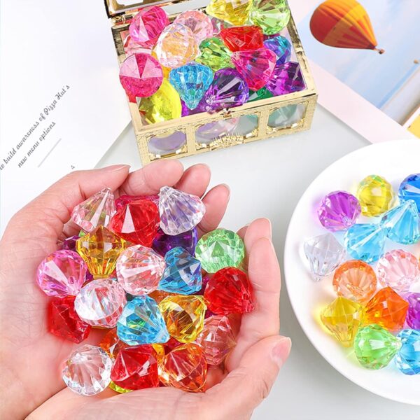 50 pcs Diving Gem Pool Toy, Gem with Treasure Pirate Chest Box Summer Underwater Acrylic Gemstones Set Underwater Swimming Toy for Pool Use Treasures Gift Sets for Kids Party Favors (Multicolor) - Image 6