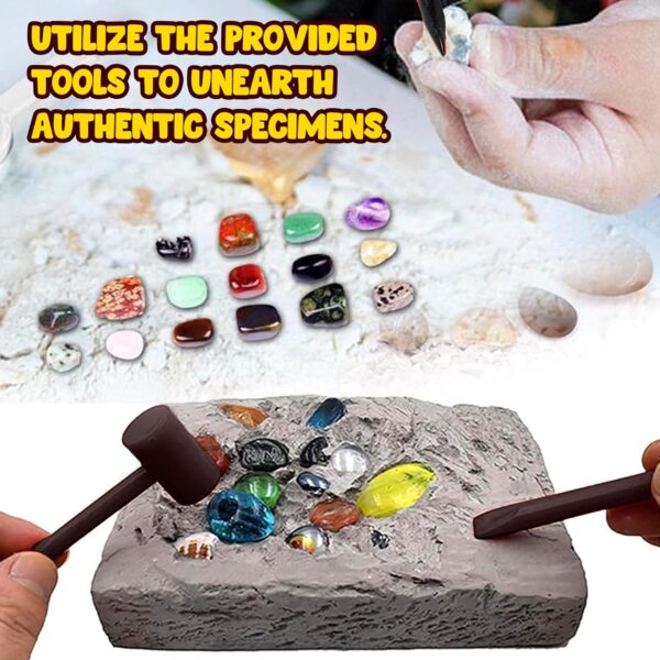 Bambibo Gemstone Dig Kit For Kids - Real Gem Digging Kit For Kids | Crystal Digging Kit For Kids | Dig For Gemstones And Crystals | Kids Archaeologist Kit | Gemstone Dig Kit For Kids 8-12 - Image 3