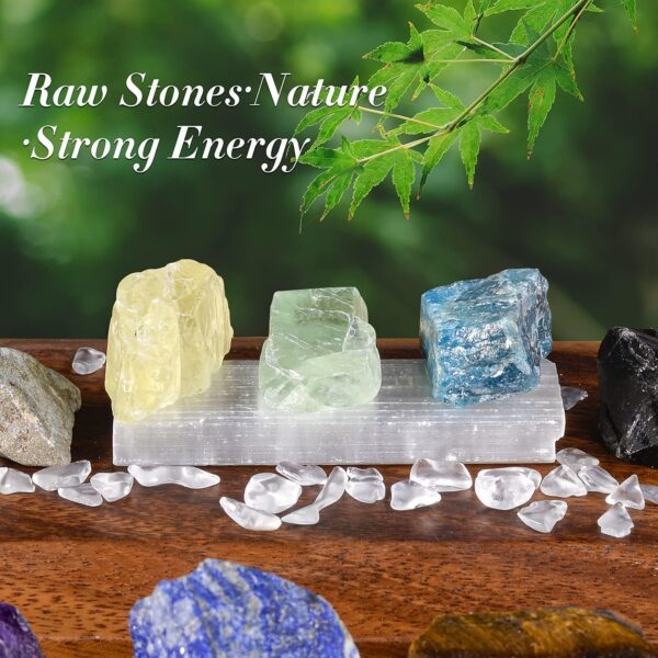 TERRIFI 17Pcs Crystals and Healing Stones, 14Pcs Real Raw Chakra Stones Set, Selenite Charging Plate, Amethyst Necklace, Rose Quartz, Gift Box, Guide for Beginners, Collection, Meditation, Yoga, Lady - Image 7