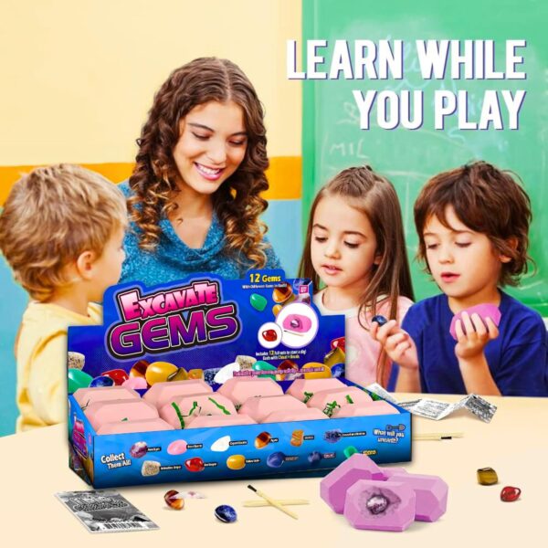 AYEBIA Gemstone Dig Kit - 12 Real Gemstone & Crystal Kids Gems Digging Kit Mineral & Rock Collection for Kids Archaeology Geology Science Educational Gift STEM Toys for Boys & Girls - Image 5