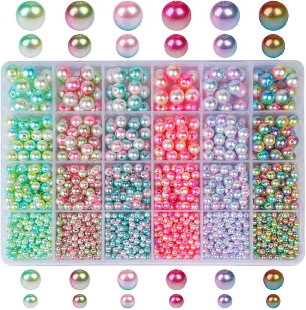 ELECDON 1890Pcs Multicolored Pearls Beads, Loose Round Spacer Beads, Smooth Rainbow Faux ABS Beads for Jewelry Making, Bracelets, Earrings, Necklaces, DIY Crafts 4 6 8 10mm - Image 2