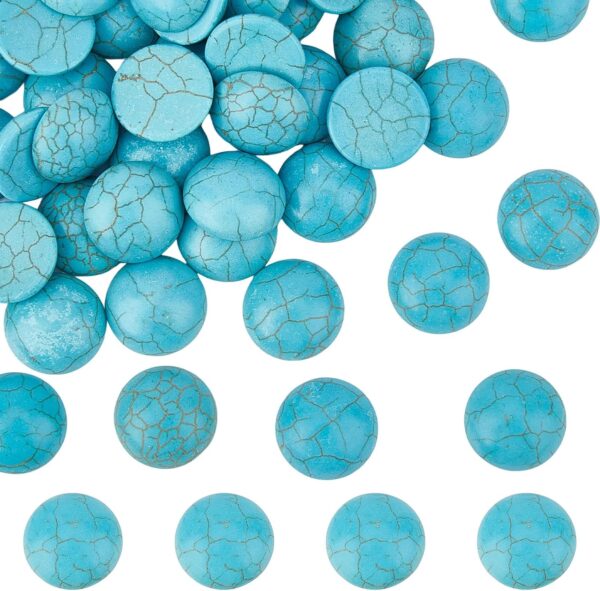 SUNNYCLUE 1 Box 50Pcs Gemstone Cabochons 16mm Round Cabochon Synthetic Turquoise Stone Flatbacks Half Round Loose Gemstones Beads No Hole Dome Blue Cabochons for Jewelry Making DIY Earrings Adult - Image 2