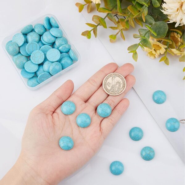 SUNNYCLUE 1 Box 50Pcs Gemstone Cabochons 16mm Round Cabochon Synthetic Turquoise Stone Flatbacks Half Round Loose Gemstones Beads No Hole Dome Blue Cabochons for Jewelry Making DIY Earrings Adult - Image 4