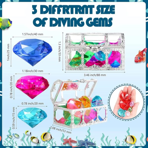 AM ANNA Diving Gem Pool Toy,24 Colorful Summer Swimming Gem Diving Toys with 2 Treasure Pirate Boxes Summer Underwater Swimming Toy Set with Acrylic Gemstones Set for Kids Swimming Pool Party Favors - Image 3