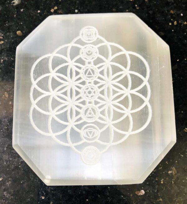 crystalmiracle SELENITE 3" ETCHED CHARGING PLATE CRYSTAL HEALING REIKI FENG SHUI GEMSTONE GIFT POSITIVE ENERGY PEACE MEDITATION WELLNESS HANDCRAFTED - Image 3