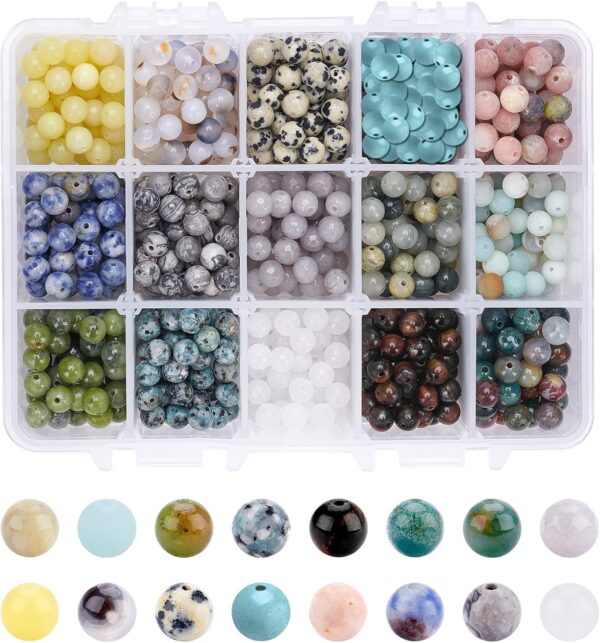 NBEADS About 750 Pcs Natural Gemstone Beads, 6mm Natural Loose Beads Stone Beads for DIY Jewelry Making - Image 2