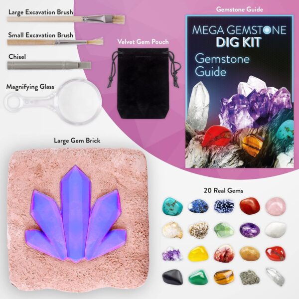 Science Kidz Mega Gemstone Dig Kit - 20 Real Life Gems & Crystals - Gemstones Excavation Kits For Kids - Gem Stones Digging Kit Set - Dig For Gems, Stones, Crystals & Rocks - Image 6